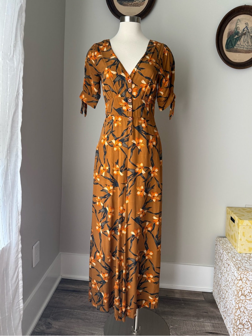 L Space burnt orange tropical floral jumpsuit